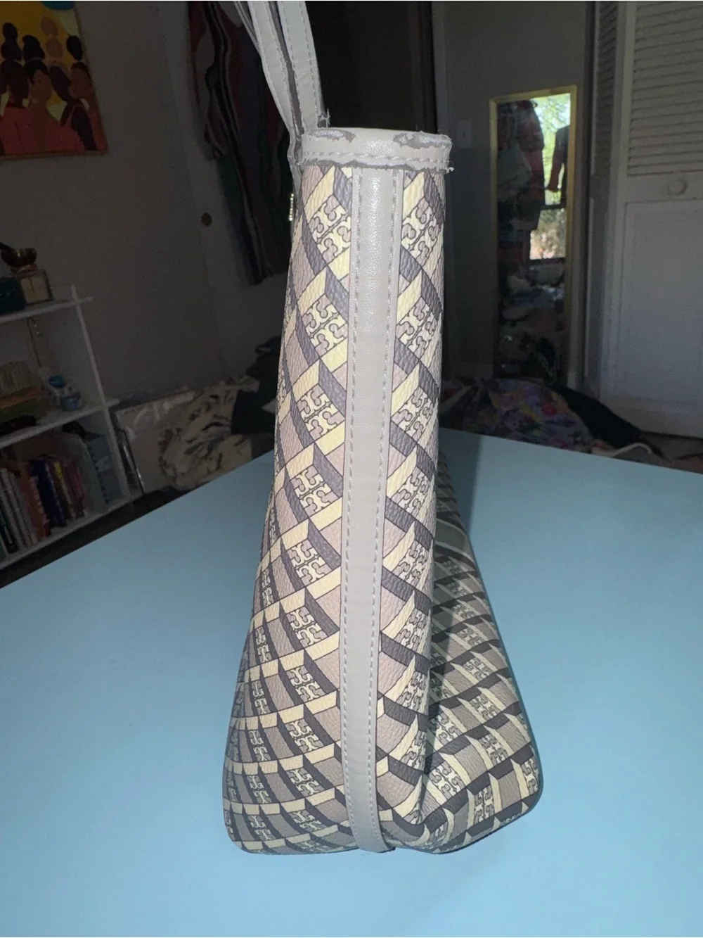 Tory Burch Beige and Gray Patterned Tote